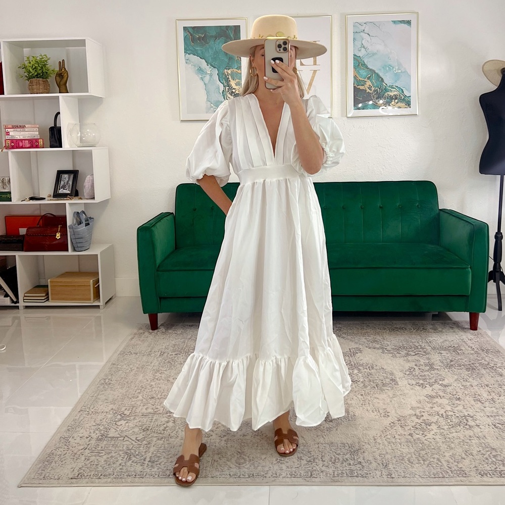Amaya White Cotton Midi Dress